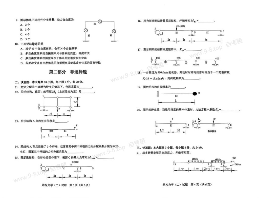 2024年4月自考《02439结构力学(二)》真题2