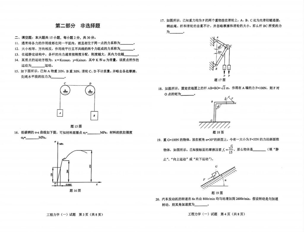 2017年4月自考02159工程力学(一)试题2