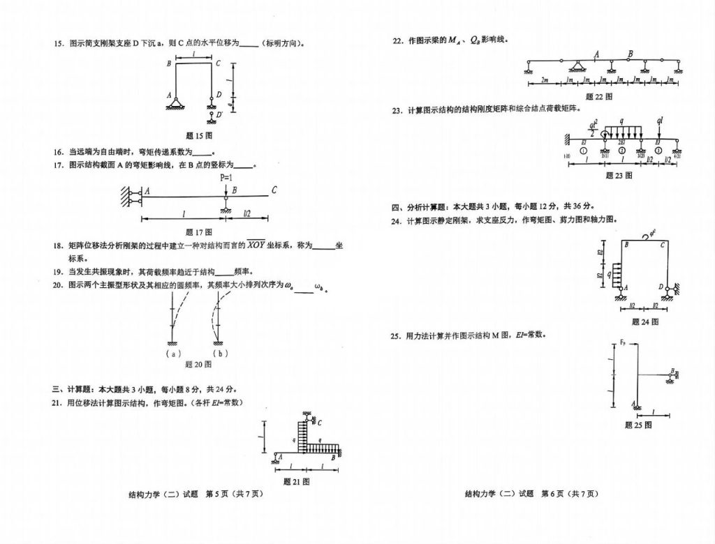 2024年10月自学考试02439结构力学(二)试题3