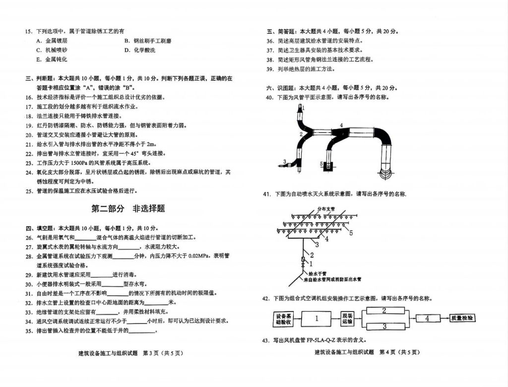 2024年10月自考08365建筑设备施工与组织试题2